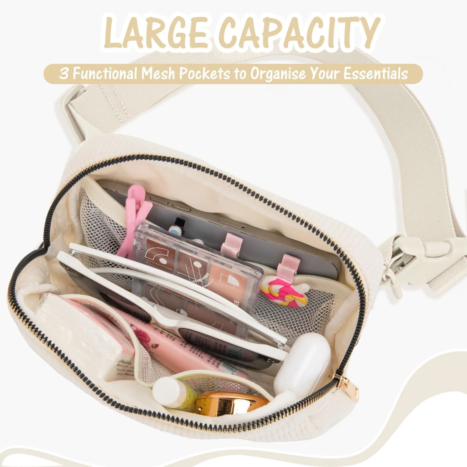 Gitus Gifts for Teen Girls 10-12 12-14 14-16 16-18 Birthday Gifts for Girls Women Sister Teacher Initial Belt Bag Fanny Pack Crossbody Bags for Teen Girl Gifts Trendy Stuff Travel Essentials (Ivory-S)