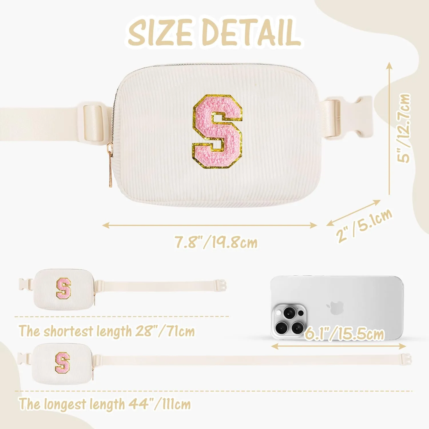 Gitus Gifts for Teen Girls 10-12 12-14 14-16 16-18 Birthday Gifts for Girls Women Sister Teacher Initial Belt Bag Fanny Pack Crossbody Bags for Teen Girl Gifts Trendy Stuff Travel Essentials (Ivory-S)