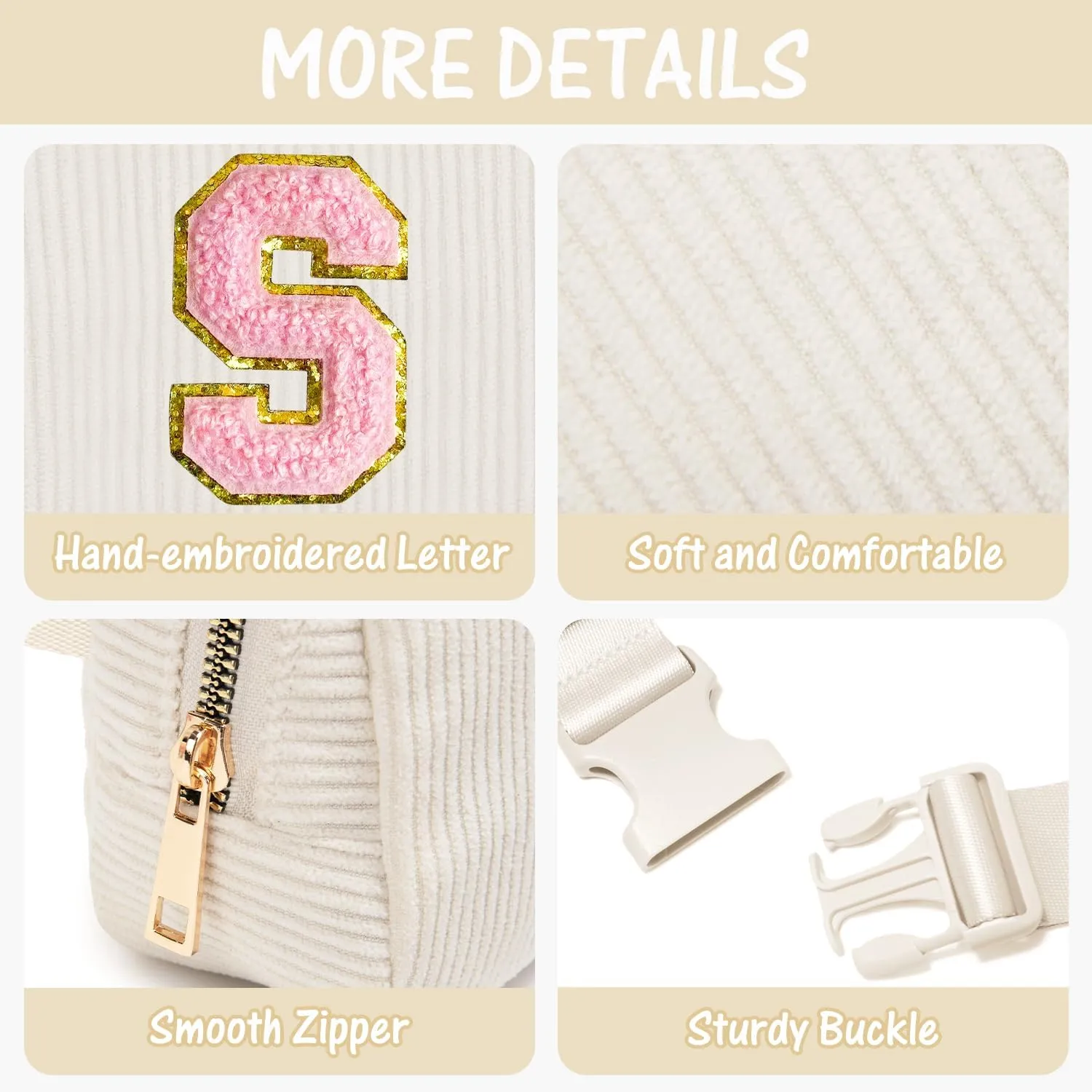Gitus Gifts for Teen Girls 10-12 12-14 14-16 16-18 Birthday Gifts for Girls Women Sister Teacher Initial Belt Bag Fanny Pack Crossbody Bags for Teen Girl Gifts Trendy Stuff Travel Essentials (Ivory-S)