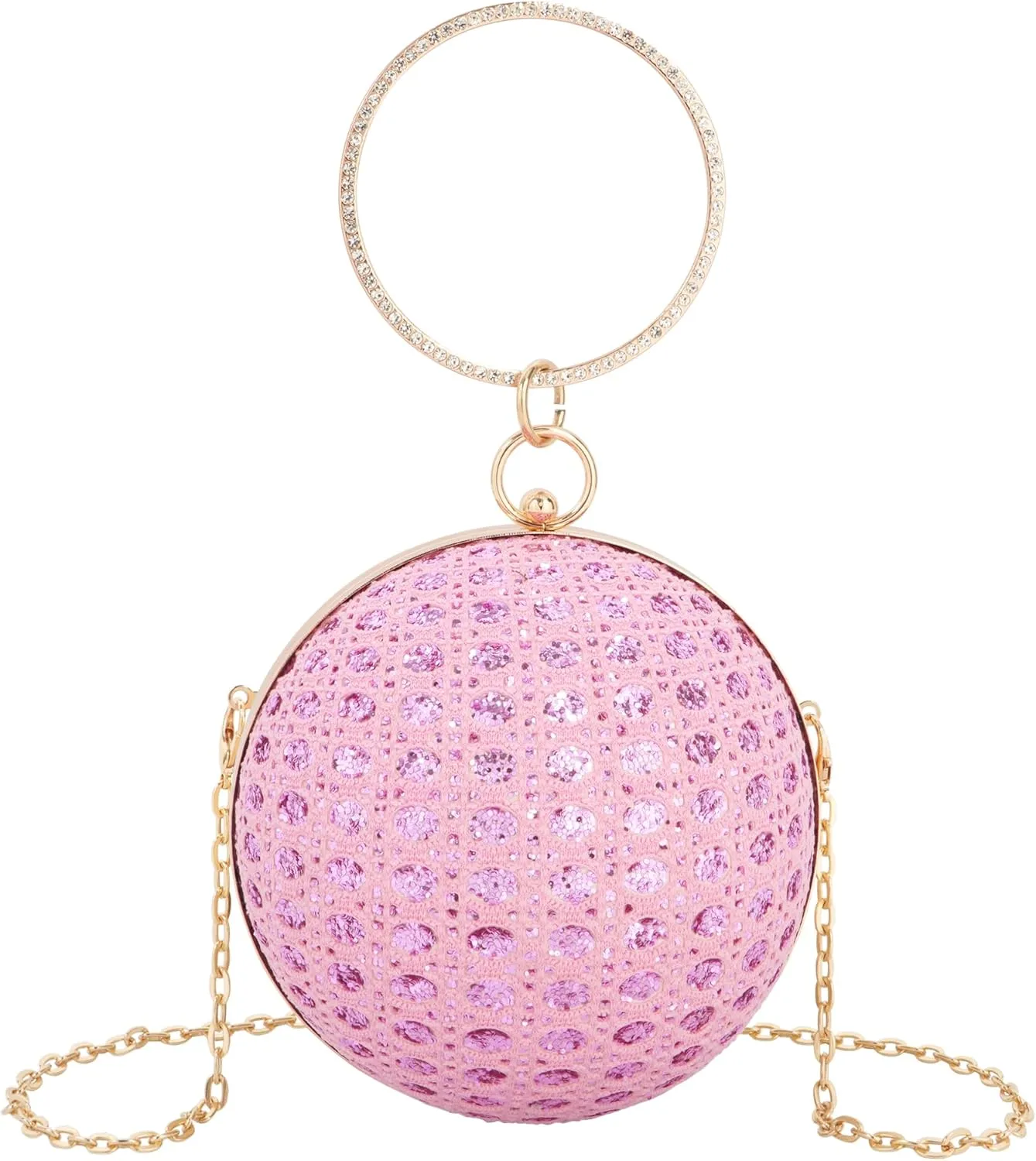Glittering Round Straw Shoulder Bag: Sequined Chain Strap & Versatile Crossbody Design for Day-to-Evening Elegance