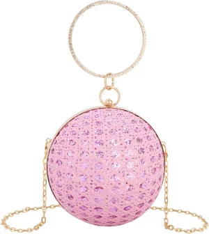 Glittering Round Straw Shoulder Bag: Sequined Chain Strap & Versatile Crossbody Design for Day-to-Evening Elegance