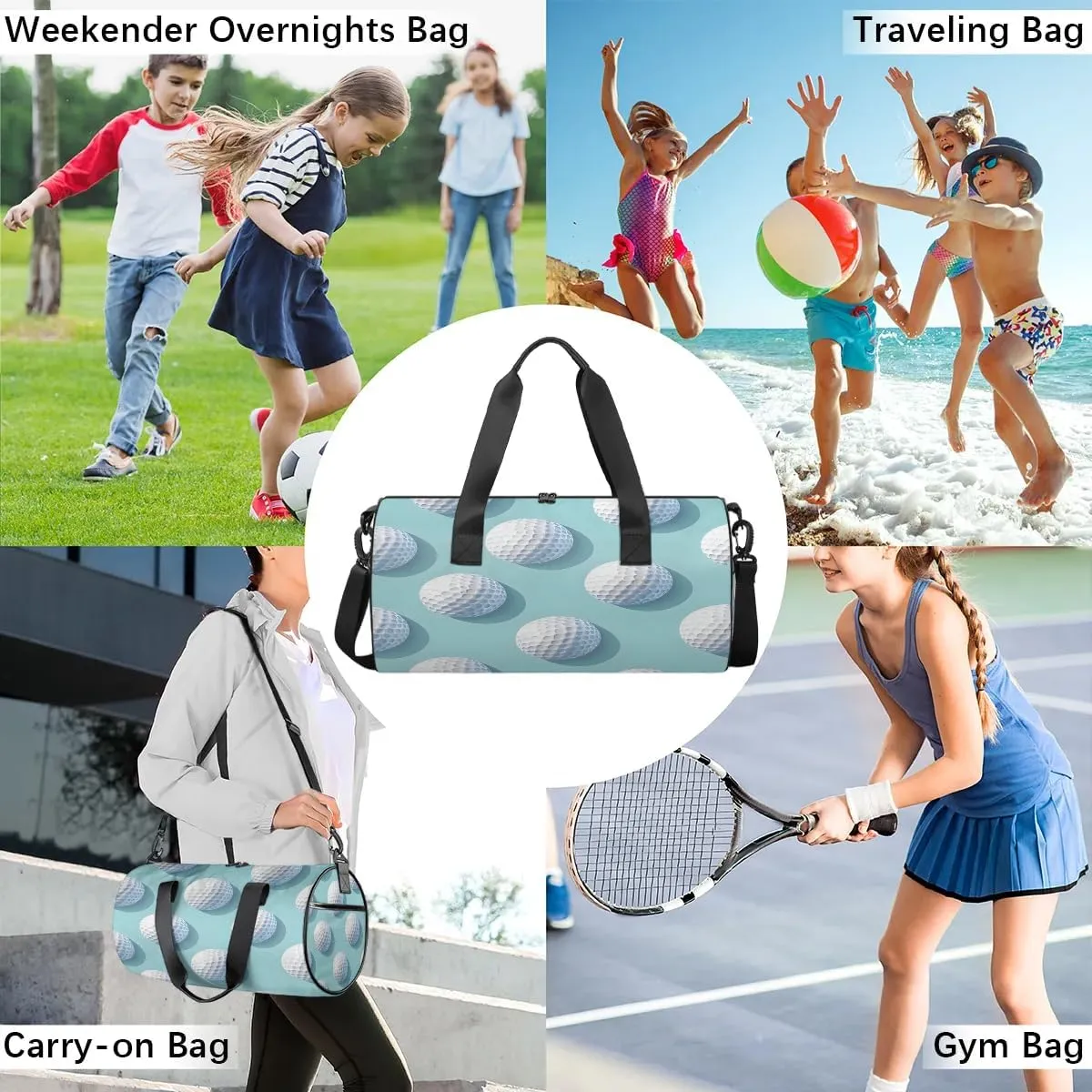 Golf Balls Gym Bag for Women Men Lightweight Weekender Travel Bag Stylish Duffle Bag for Gym Travel Overnight Carry On