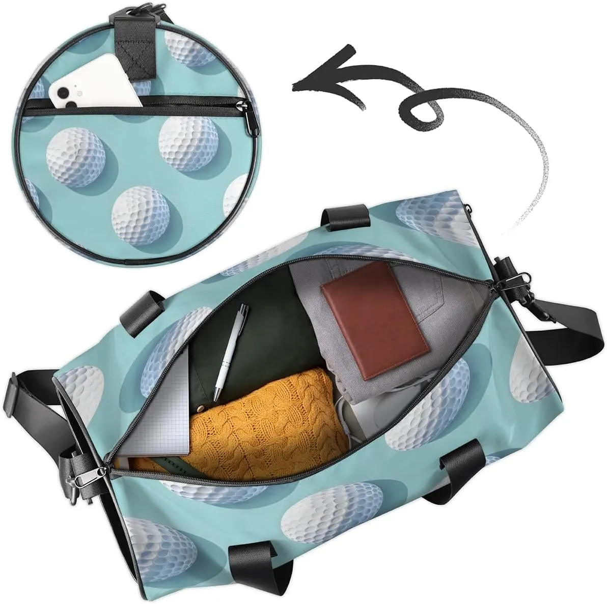 Golf Balls Gym Bag for Women Men Lightweight Weekender Travel Bag Stylish Duffle Bag for Gym Travel Overnight Carry On
