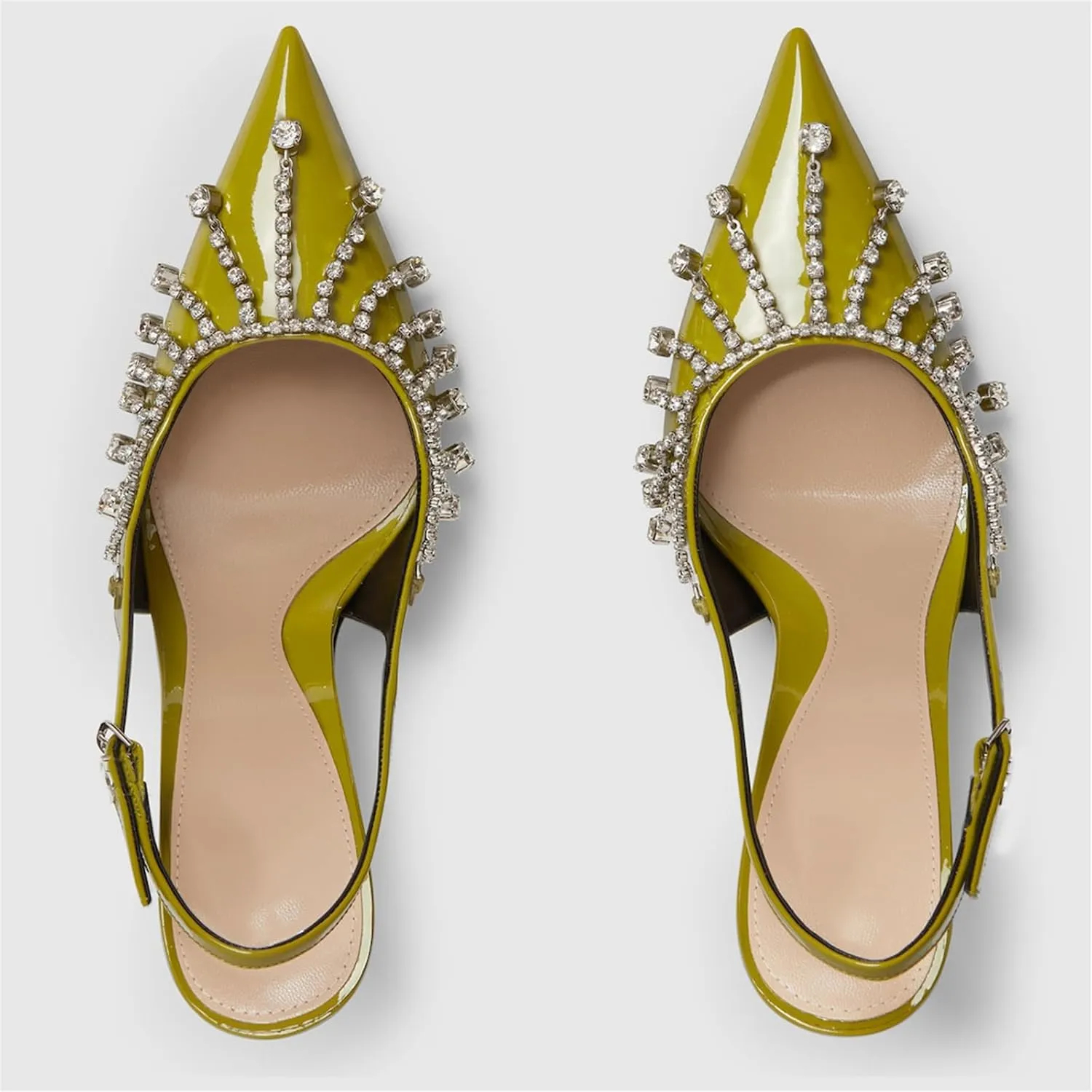 Goolita Sparkly Rhinestone Slingback Heels for Women, Closed Pointed Toe Sexy Stiletto High Heels Buckle Party Pumps Shoes