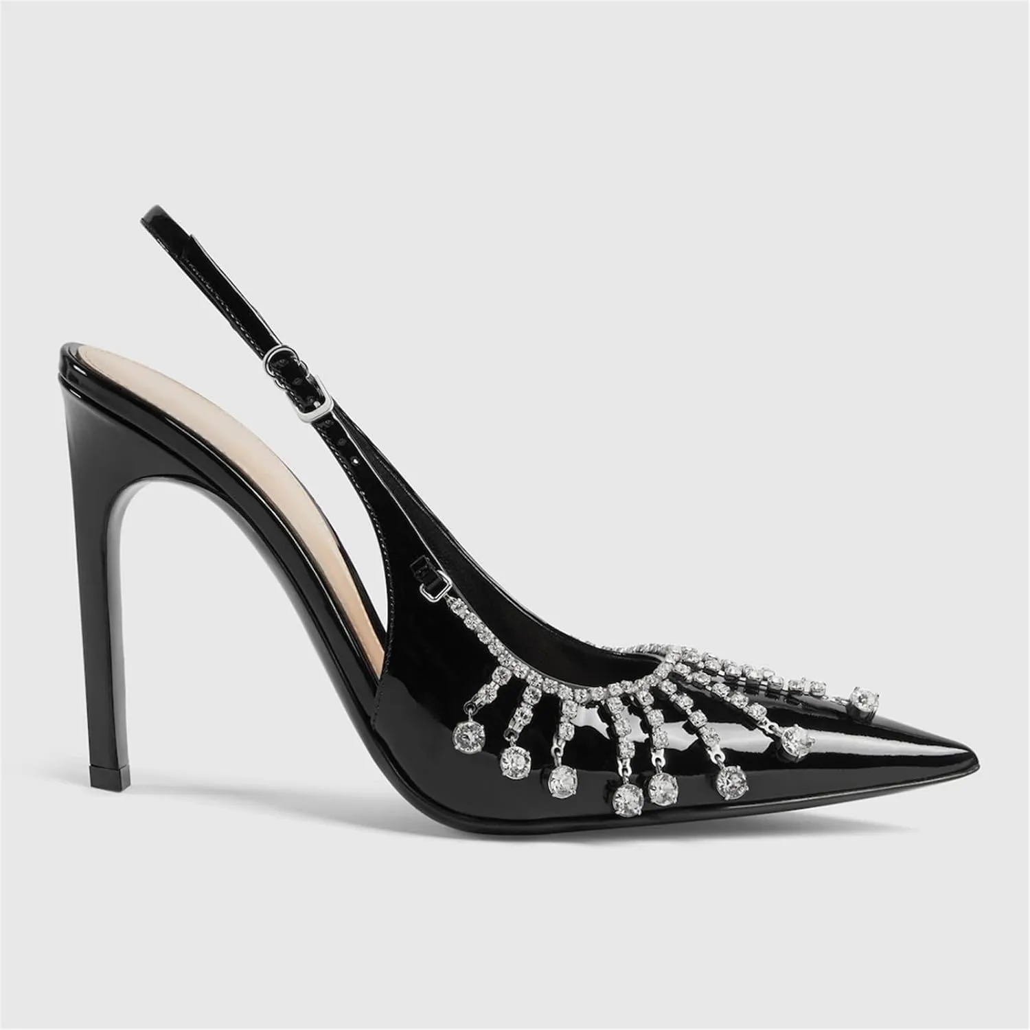 Goolita Sparkly Rhinestone Slingback Heels for Women, Closed Pointed Toe Sexy Stiletto High Heels Buckle Party Pumps Shoes