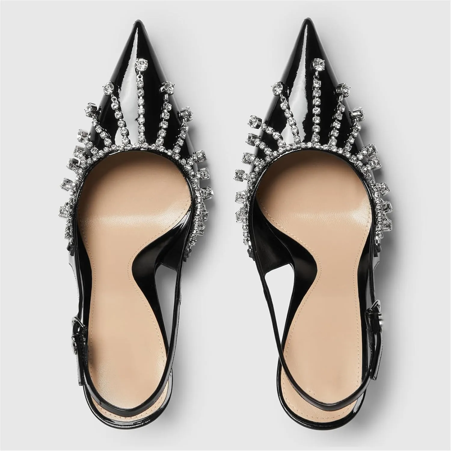 Goolita Sparkly Rhinestone Slingback Heels for Women, Closed Pointed Toe Sexy Stiletto High Heels Buckle Party Pumps Shoes