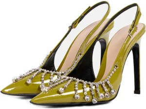 Goolita Sparkly Rhinestone Slingback Heels for Women, Closed Pointed Toe Sexy Stiletto High Heels Buckle Party Pumps Shoes