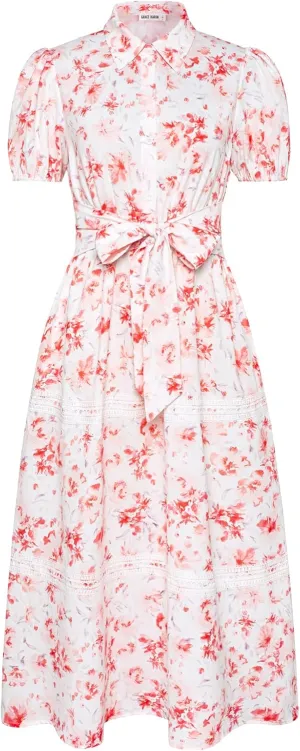 GRACE KARIN Women's 2025 Summer Floral Flowy Dresses Boho Tie Belt Short Puff Sleeve A Line Maxi Shirt Dress with Pocket