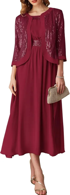 GRACE KARIN Women's Formal Dresses Mother of The Bride Dresses for Wedding Party Cocktail Dress Two Piece Dress Sequin Dress