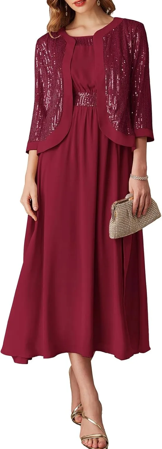 GRACE KARIN Women's Formal Dresses Mother of The Bride Dresses for Wedding Party Cocktail Dress Two Piece Dress Sequin Dress