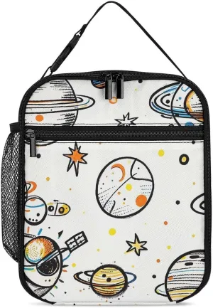 Graffiti Astronaut Spacecraft Lunch Bag for Adults, Portable Insulated Lunch Tote Bags with Handle And Bottle Pocket, Leakproof Reusable Lunchbox for Work, Picnic, Travel