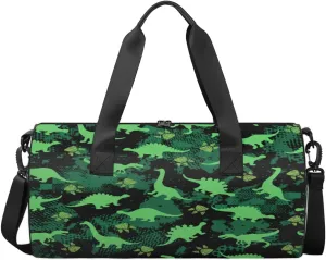 Green Dinosaur Pattern Travel Duffel Bag Dinosaur Footprints Sports Gym Bag Men Women Sports Travel Luggage Bag 17.6”×9”×9 “ Duffel Bag Weekend Overnight Gym Bag Nvenient For Carrying