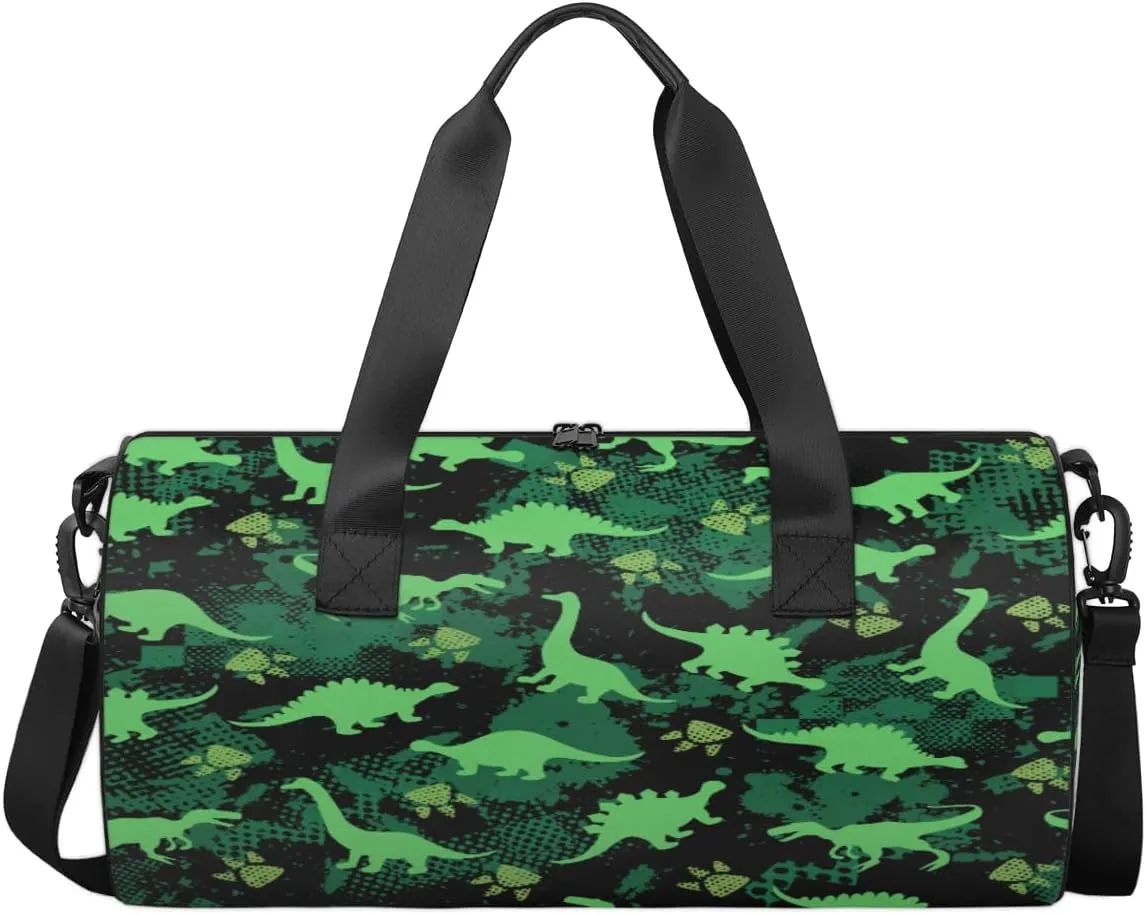 Green Dinosaur Travel Duffel Bag Footprints Sports Gym Bag Men Women Sports Travel Luggage Bag 17.6”×9”×9 “ Duffel Bag Weekend Overnight Gym Bag Nvenient For Carrying