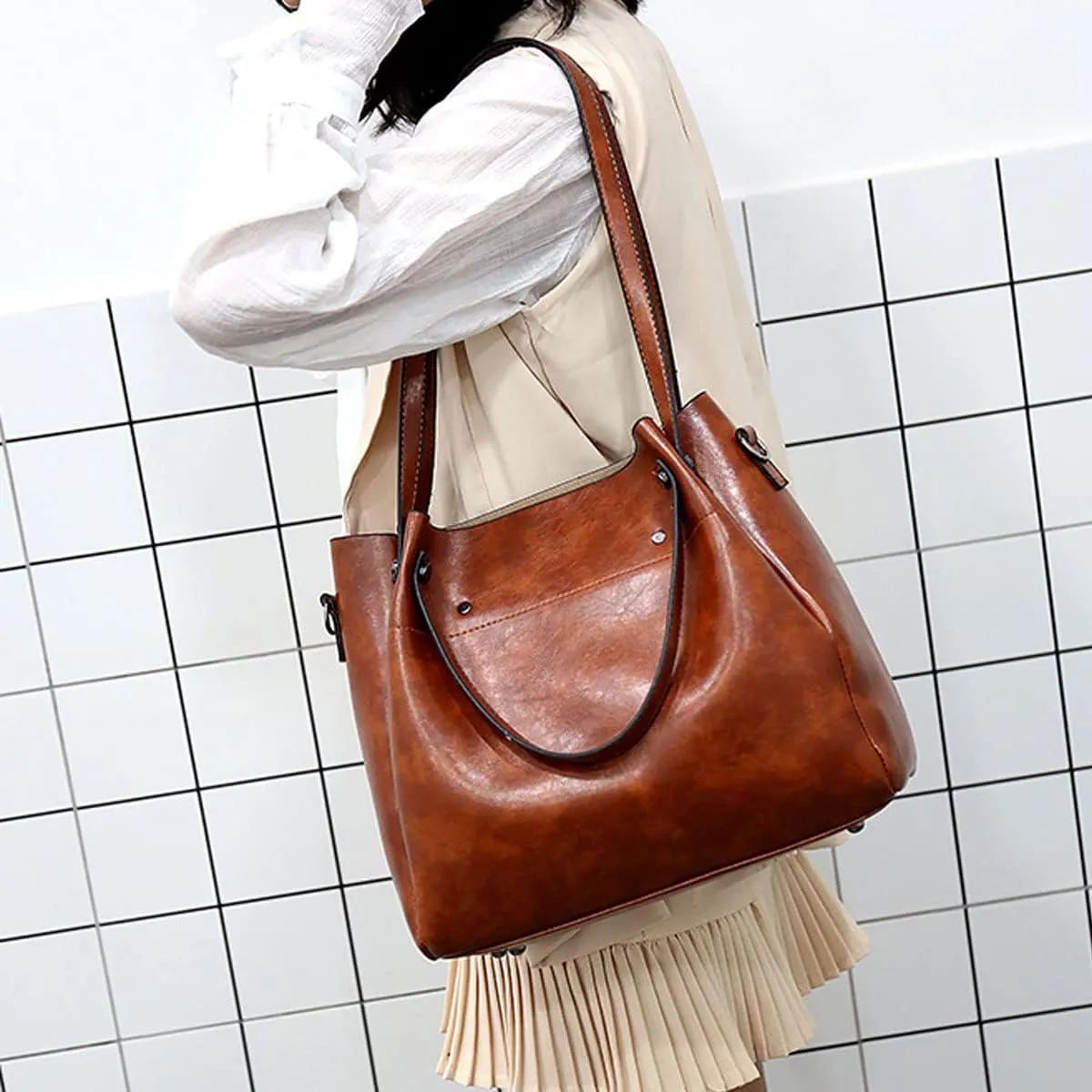 Handbag for Women Wallet Tote Bag Shoulder Bags Top Handle Satchel 4pcs Purse Set(Black)