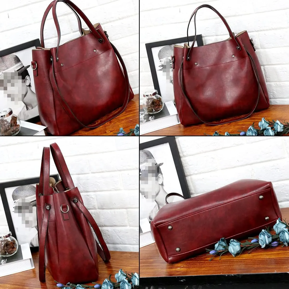Handbag for Women Wallet Tote Bag Shoulder Bags Top Handle Satchel 4pcs Purse Set(Black)