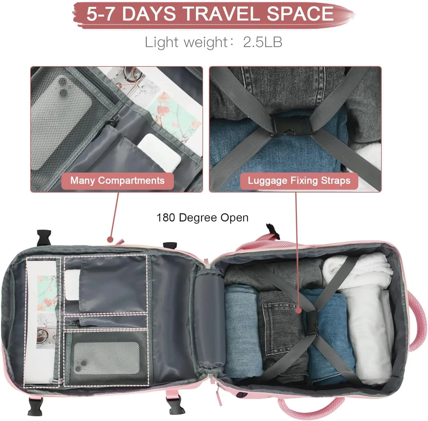 Hanples Carry On Travel Backpack for Women, Large 40L Person Item Luggage Backpack,17inch Laptop Backpack TSA Flight Approved, Travel Essentials Casual Daypack with 2 Toiletry Bag