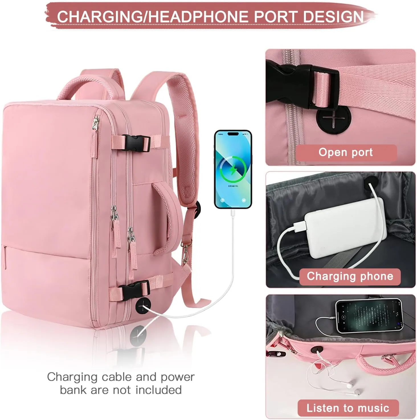Hanples Carry On Travel Backpack for Women, Large 40L Person Item Luggage Backpack,17inch Laptop Backpack TSA Flight Approved, Travel Essentials Casual Daypack with 2 Toiletry Bag