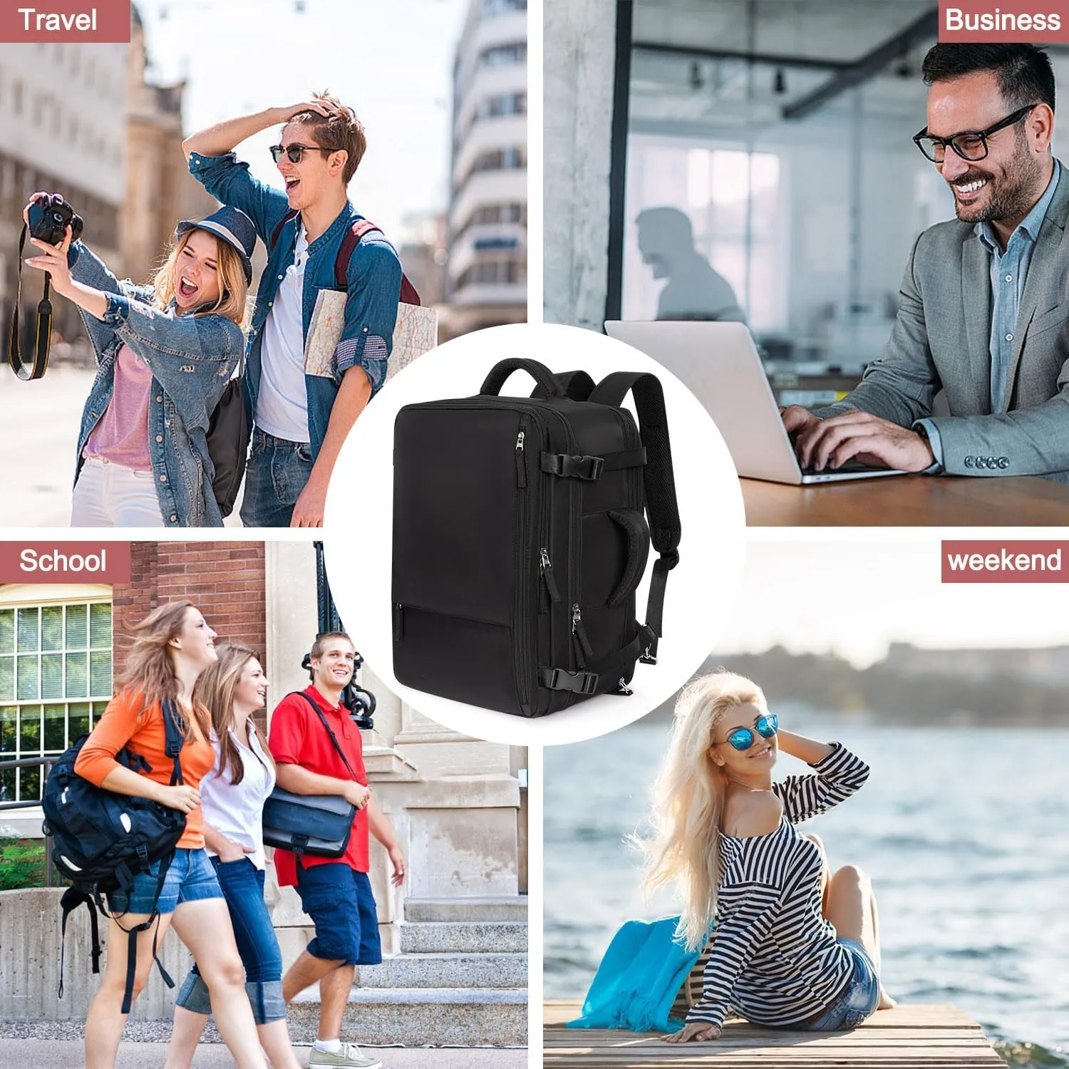 Hanples Carry On Travel Backpack for Women, Large 40L Person Item Luggage Backpack,17inch Laptop Backpack TSA Flight Approved, Travel Essentials Casual Daypack with 2 Toiletry Bag