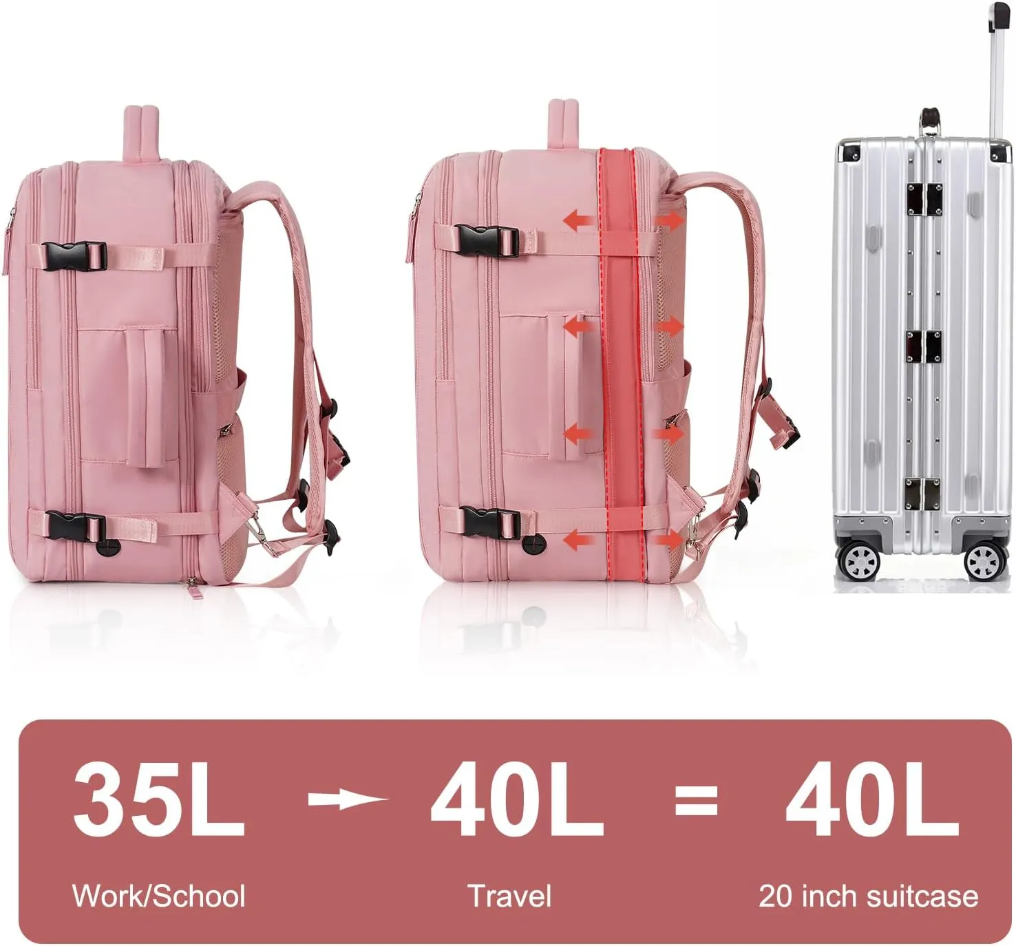 Hanples Carry On Travel Backpack for Women, Large 40L Person Item Luggage Backpack,17inch Laptop Backpack TSA Flight Approved, Travel Essentials Casual Daypack with 2 Toiletry Bag