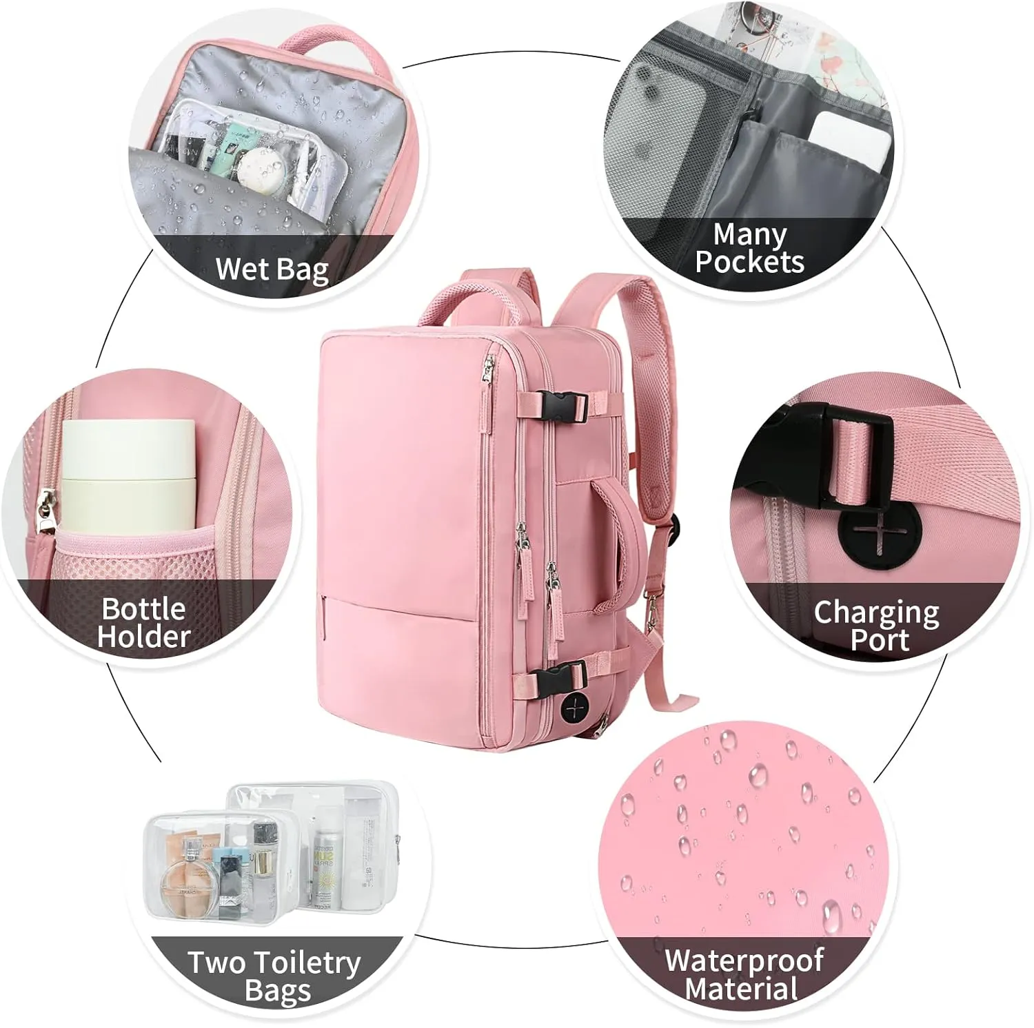 Hanples Carry On Travel Backpack for Women, Large 40L Person Item Luggage Backpack,17inch Laptop Backpack TSA Flight Approved, Travel Essentials Casual Daypack with 2 Toiletry Bag