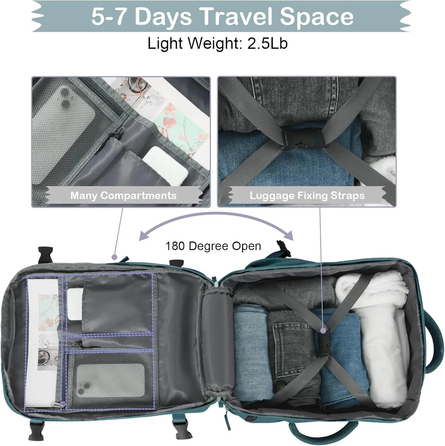 Hanples Extra Large Travel Backpack for Women as Person Item Flight Approved, 40L Carry On Backpack, 17 Inch Laptop Backpack, Waterproof Backpack, Hiking Backpack, Casual Bag(Peacock Blue)