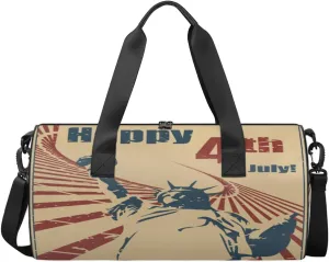Happy 4th Of July Travel Duffel Bag Statue of Liberty Vintage Theme Sports Gym Bag Men Women Sports Travel Luggage Bag 17.6”×9”×9 “ Duffel Bag Weekend Overnight Gym Bag Nvenient For Carrying