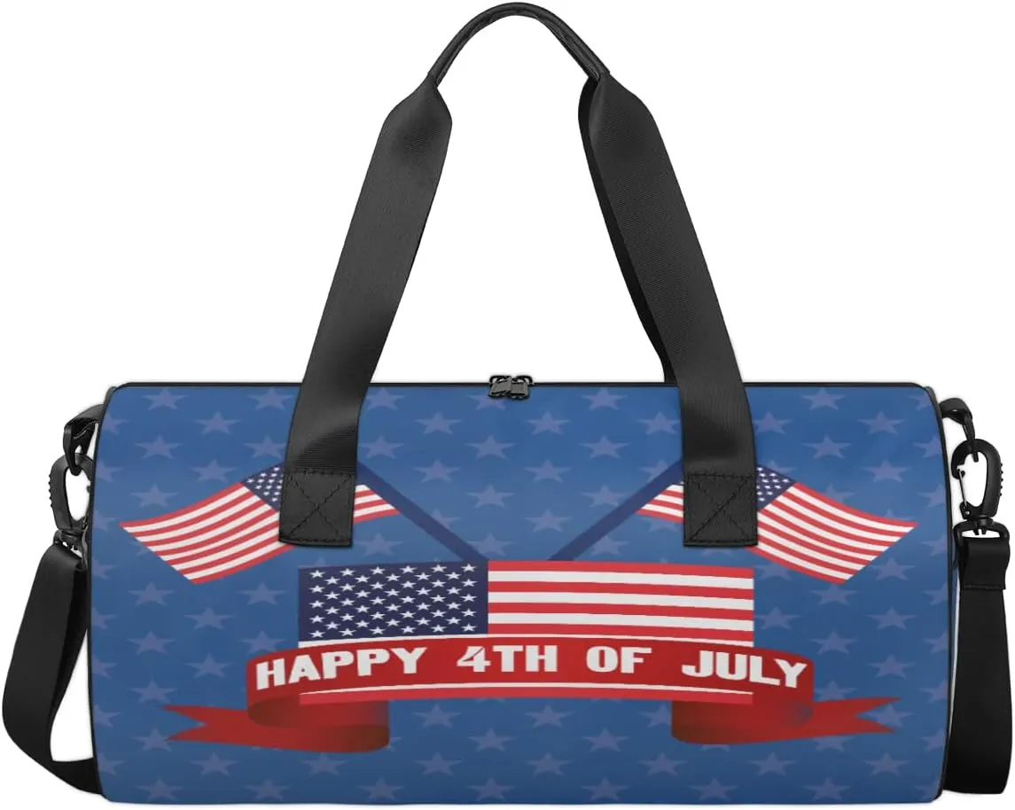 Happy Independence Day Travel Duffel Bag 4th July Patriot Sports Gym Bag Men Women Sports Travel Luggage Bag 17.6”×9”×9 “ Duffel Bag Weekend Overnight Gym Bag Nvenient For Carrying