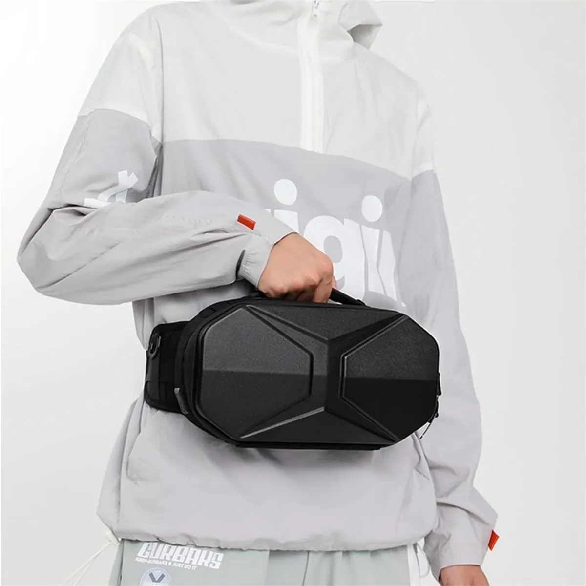 Hard Shell Fanny Pack for Men Women,tactical waist bag with shoulder straps with Adjustable Belt for Traveling (Silver)