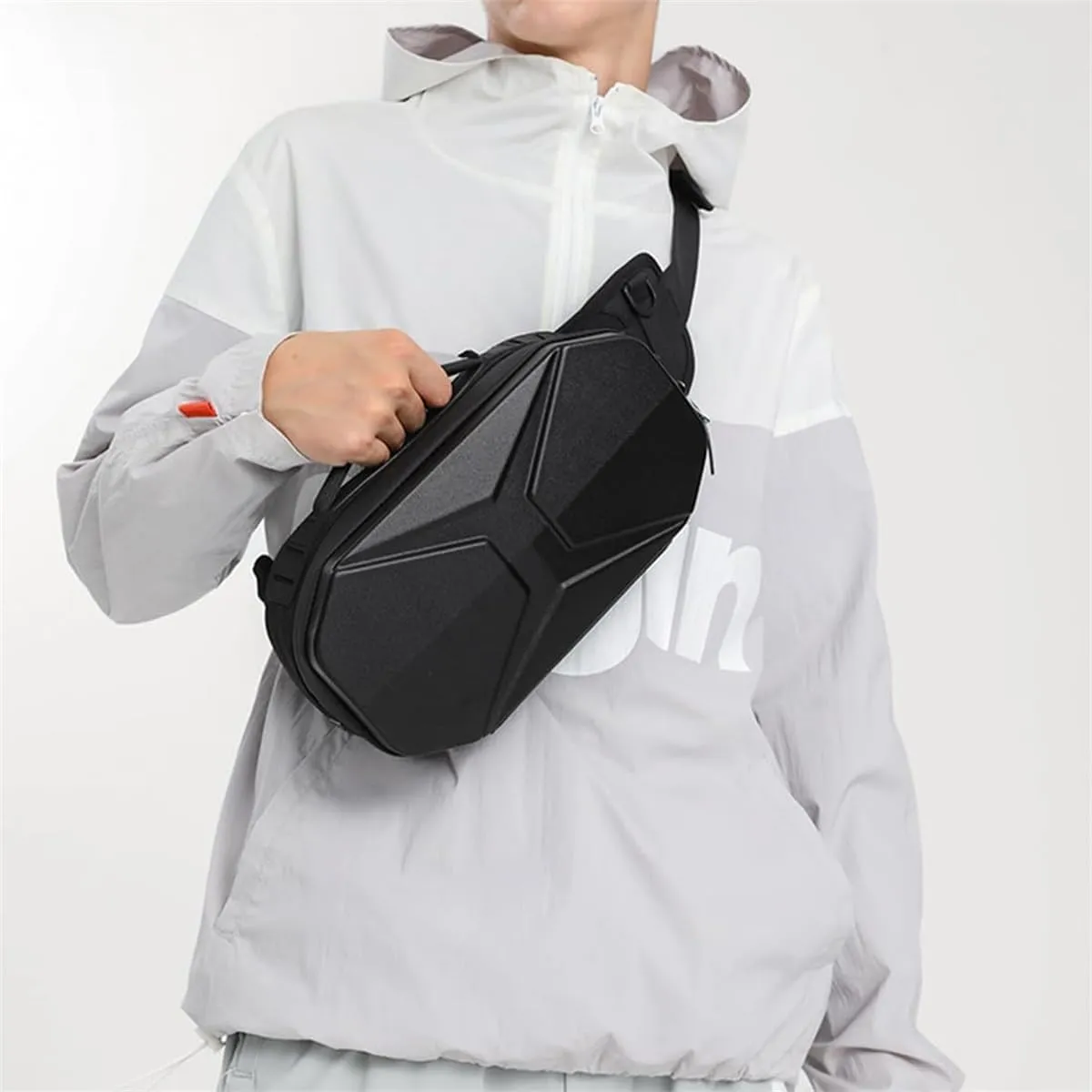Hard Shell Fanny Pack for Men Women,tactical waist bag with shoulder straps with Adjustable Belt for Traveling (Silver)