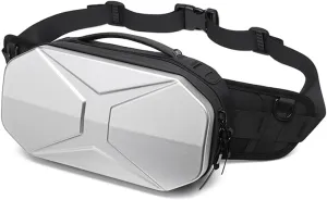 Hard Shell Fanny Pack for Men Women,tactical waist bag with shoulder straps with Adjustable Belt for Traveling (Silver)