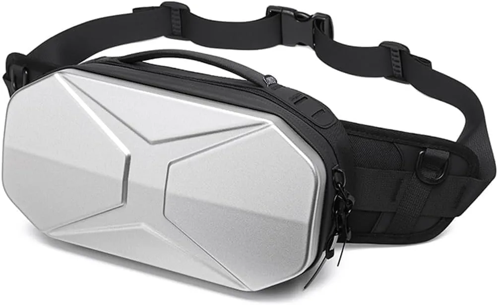 Hard Shell Fanny Pack for Men Women,tactical waist bag with shoulder straps with Adjustable Belt for Traveling (Silver)