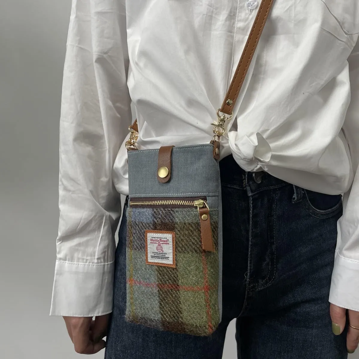 Harris Tweed Small Crossbody Bags for Women Designer Cell Phone Bag Wallet Purses Adjustable Strap With Zipper