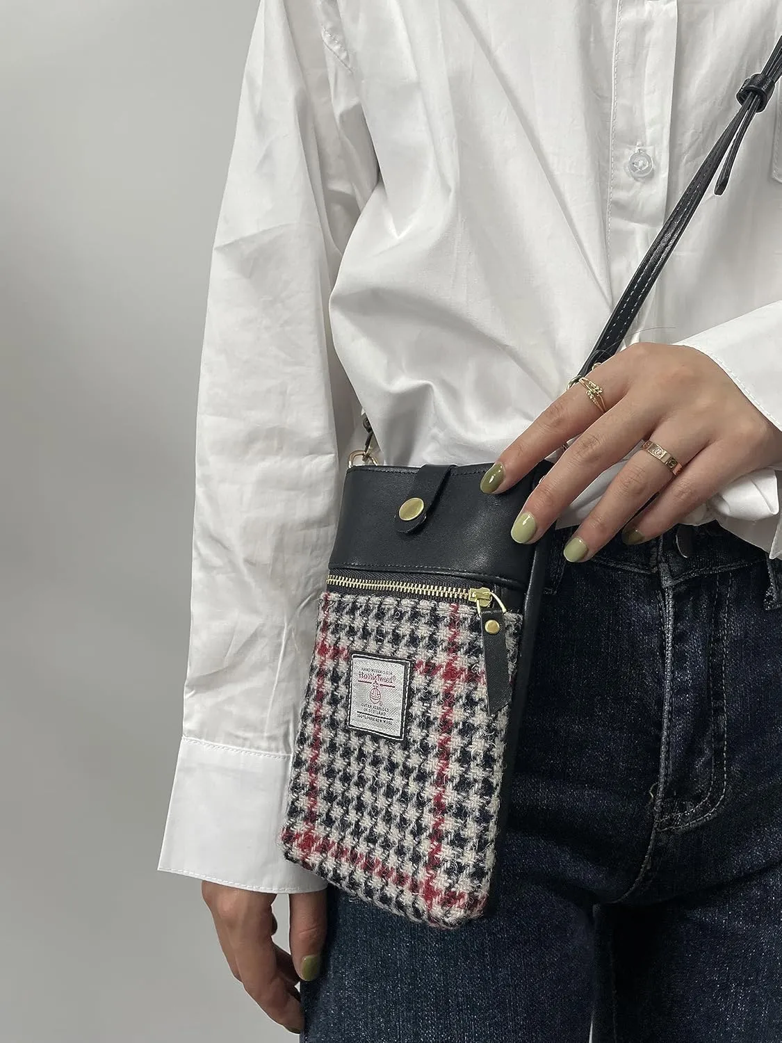 Harris Tweed Small Crossbody Bags for Women Designer Cell Phone Bag Wallet Purses Adjustable Strap With Zipper