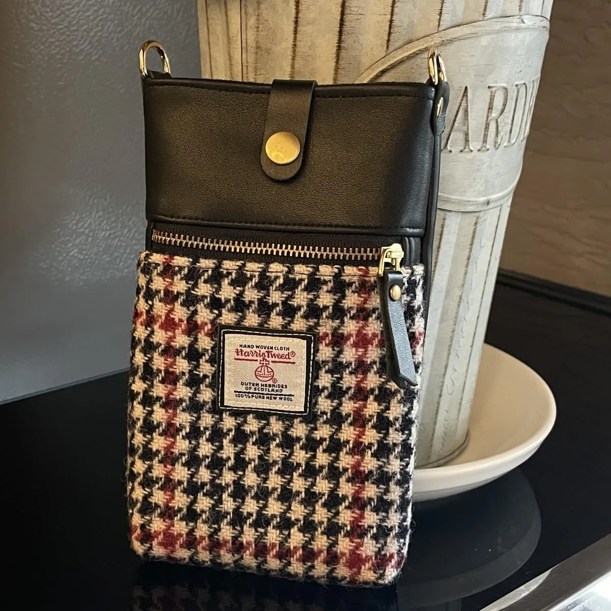 Harris Tweed Small Crossbody Bags for Women Designer Cell Phone Bag Wallet Purses Adjustable Strap With Zipper