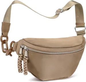 Haytijoe Crossbody Bum Bag Plus Size Fanny Pack for Women Travel Fashion Nylon Waist Pack Belt Bag(02-Khaki)