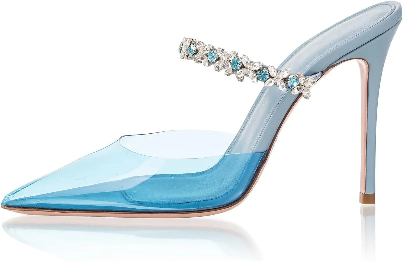 Heeled Mules Gem-Crystal Chain Embellished Strap High Stiletto Heels Sandals