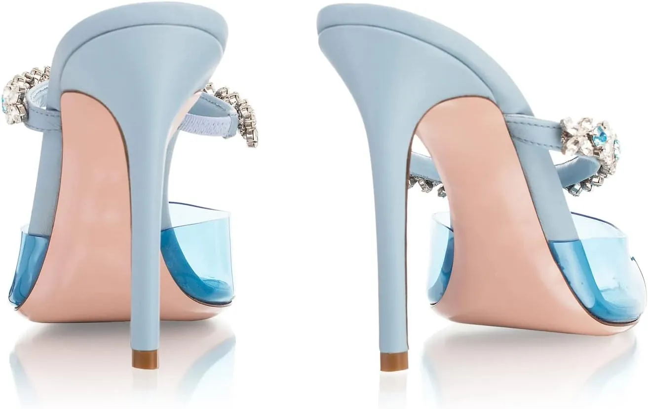 Heeled Mules Gem-Crystal Chain Embellished Strap High Stiletto Heels Sandals