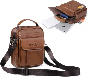 hengwin Genuine Leather Phone Pouch for Belt, Cell Phone Holster with Belt Loop, Crossbody Purse Shoulder Bag Fanny Pack