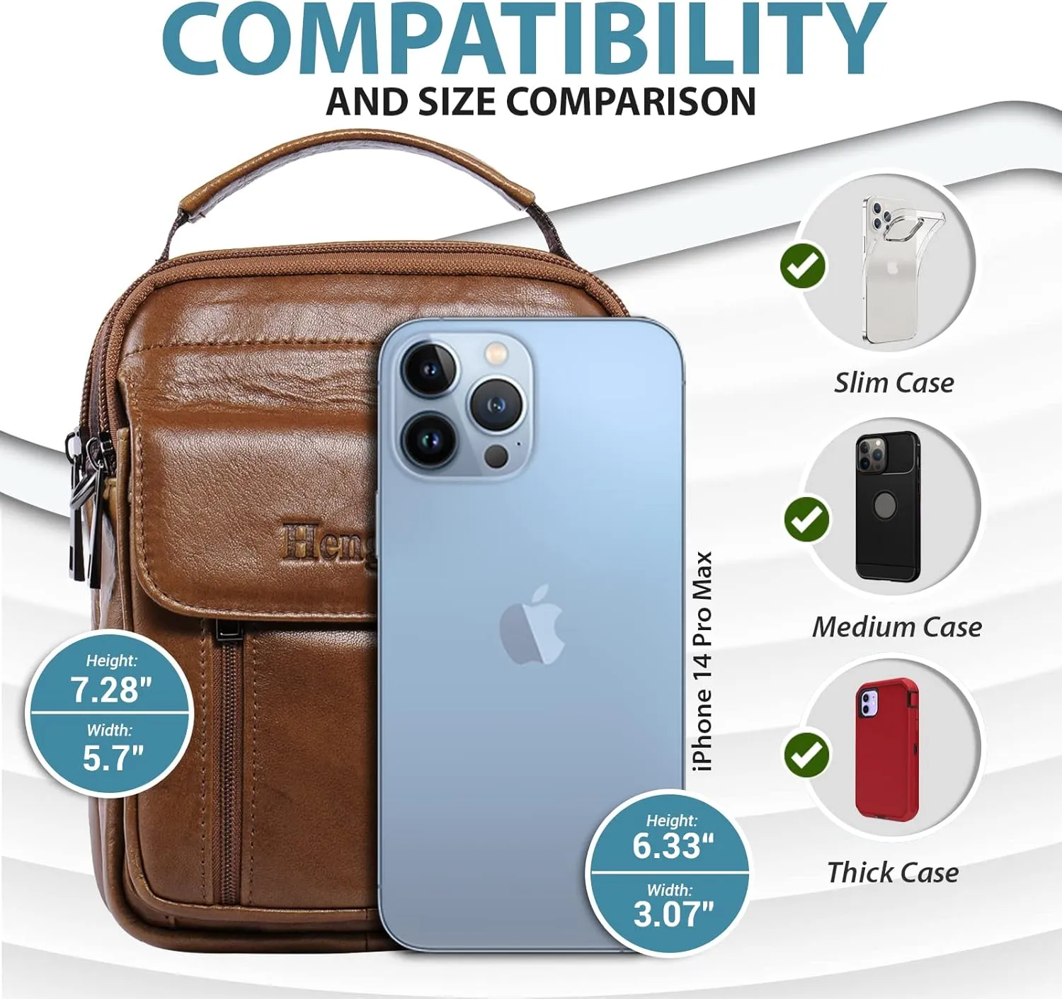 hengwin Genuine Leather Phone Pouch for Belt, Cell Phone Holster with Belt Loop, Crossbody Purse Shoulder Bag Fanny Pack