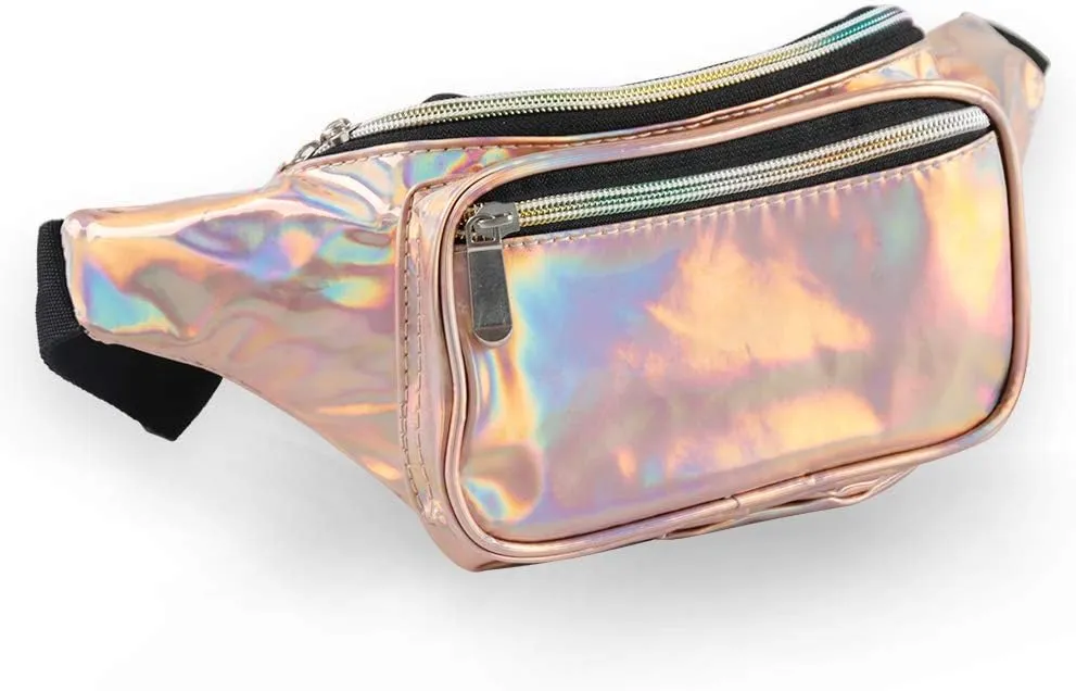 Holographic Fanny Pack for Women Men, Water Resistant Crossbody Waist Bag Pack with Multi-Pockets Adjustable Belts