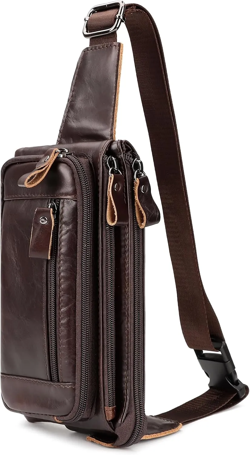 HUMERPAUL Leather Fanny Pack for Men Women, Fashion Waist Packs Small Crossbody Chest Bag with Adjustable Belt for Outdoor Travel Hiking Cycling
