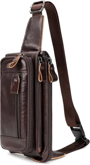 HUMERPAUL Leather Fanny Pack for Men Women, Fashion Waist Packs Small Crossbody Chest Bag with Adjustable Belt for Outdoor Travel Hiking Cycling