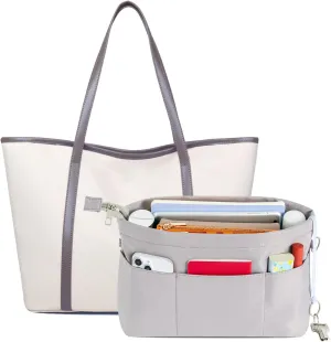 HyFanStr Purse Organizer Insert with Zipped Top for Tote Bag, Handbag Shaper with 13 Pockets