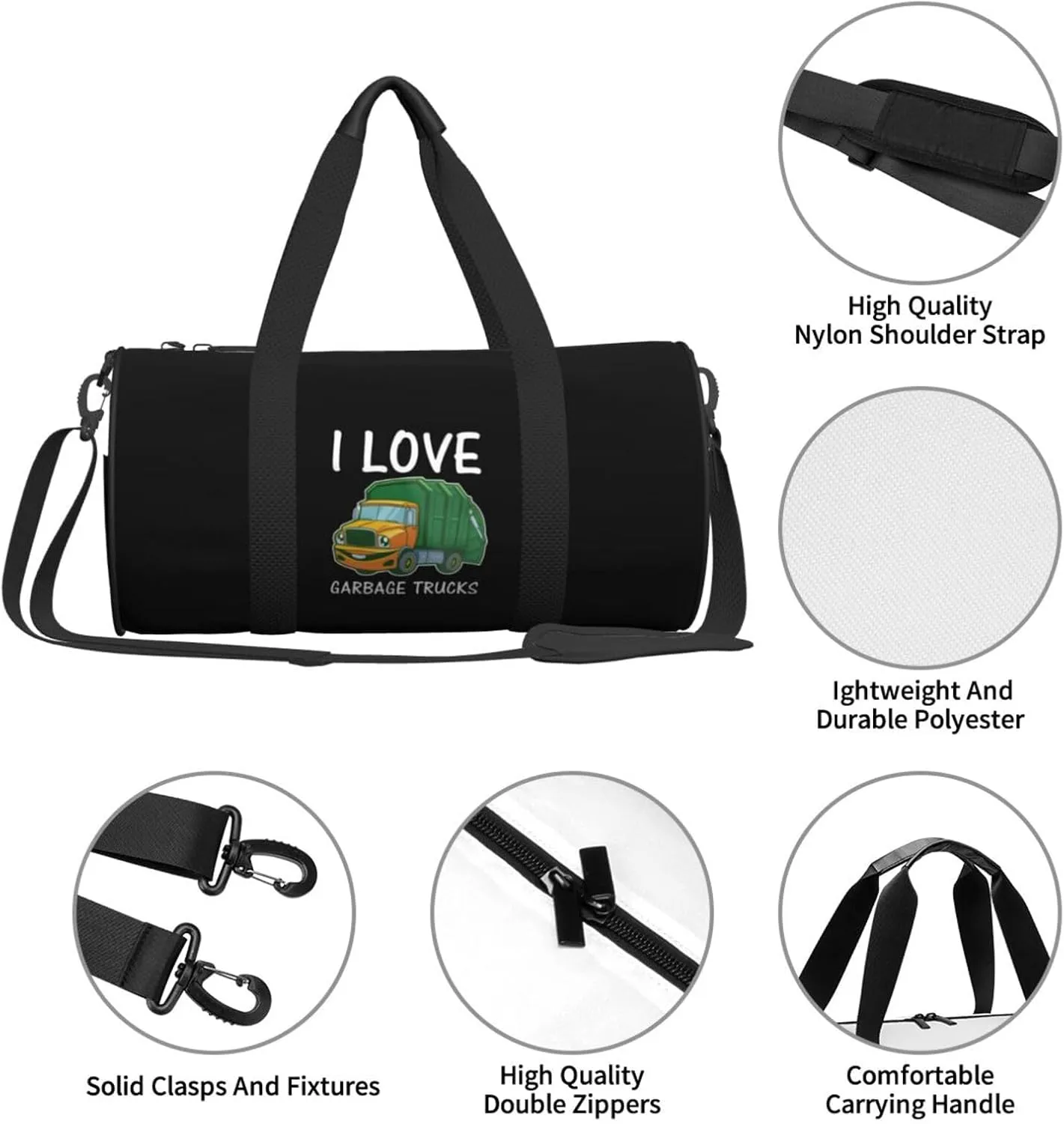 I Love Garbage Trucks Luggage Bags Round Large Capacity Foldable Duffel Bag