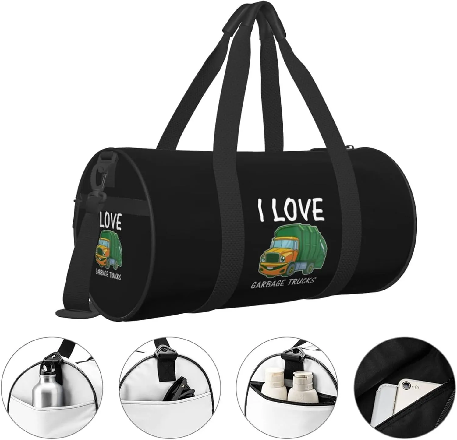 I Love Garbage Trucks Luggage Bags Round Large Capacity Foldable Duffel Bag