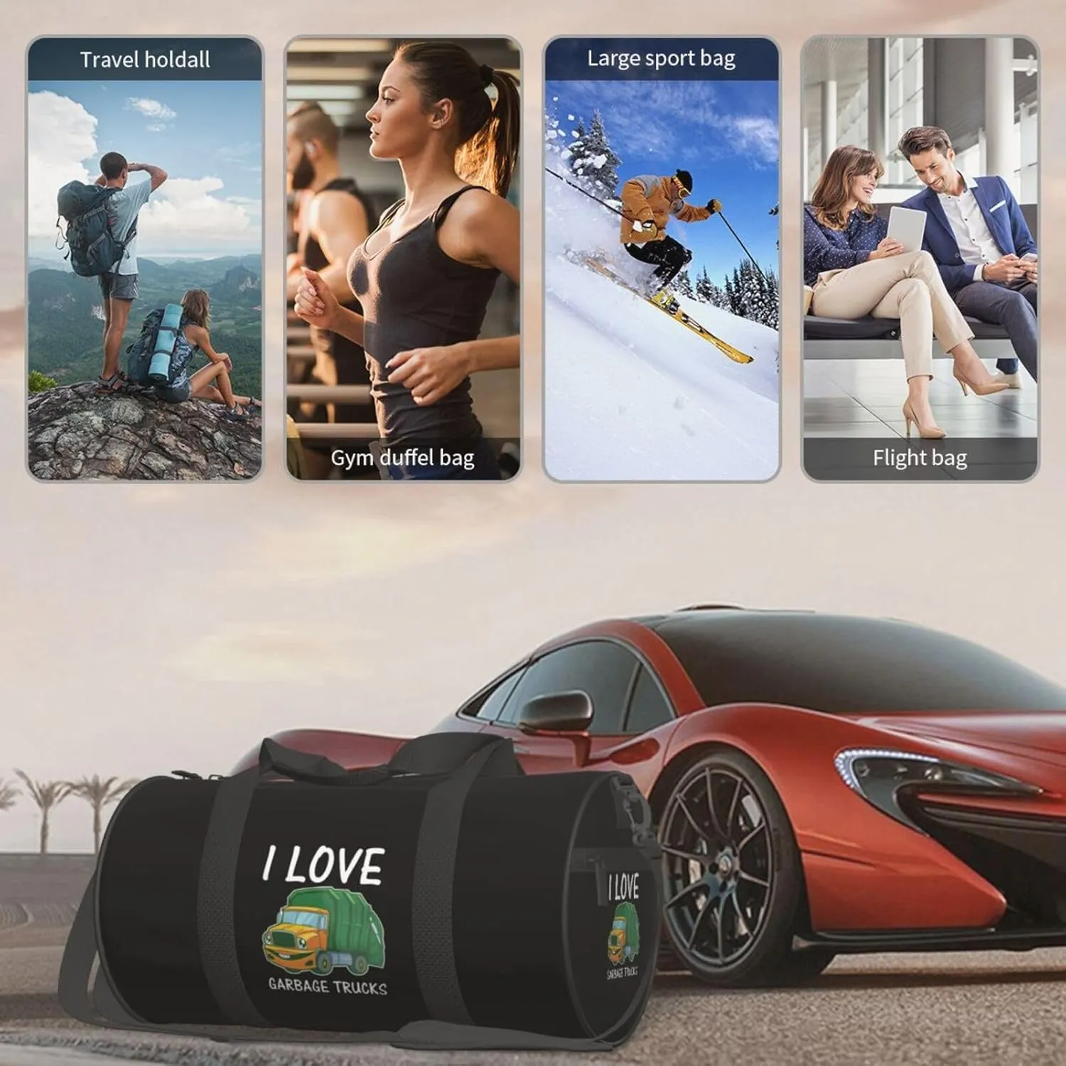 I Love Garbage Trucks Luggage Bags Round Large Capacity Foldable Duffel Bag
