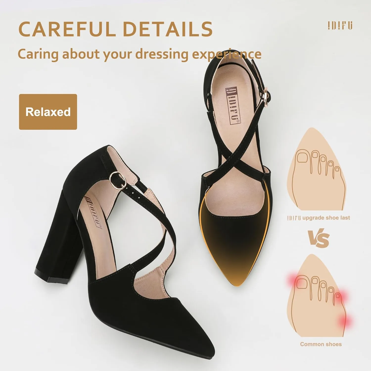 IDIFU Women's IN4 Chunky High Heels Pumps Closed Toe Block Strappy Heels Pointed Toe Dress Shoes for Women Prom Wedding Party Office Work Formal