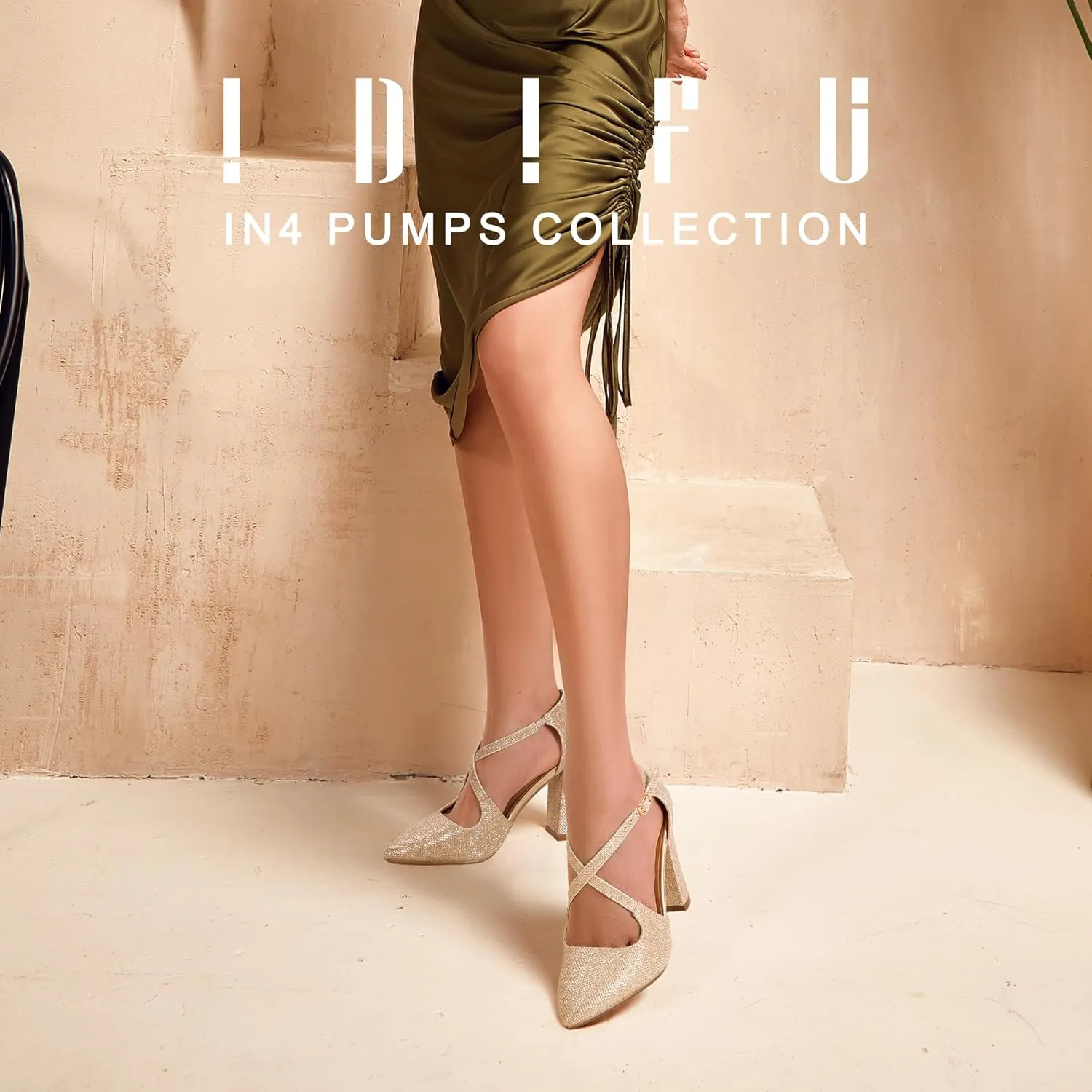 IDIFU Women's IN4 Chunky High Heels Pumps Closed Toe Block Strappy Heels Pointed Toe Dress Shoes for Women Prom Wedding Party Office Work Formal