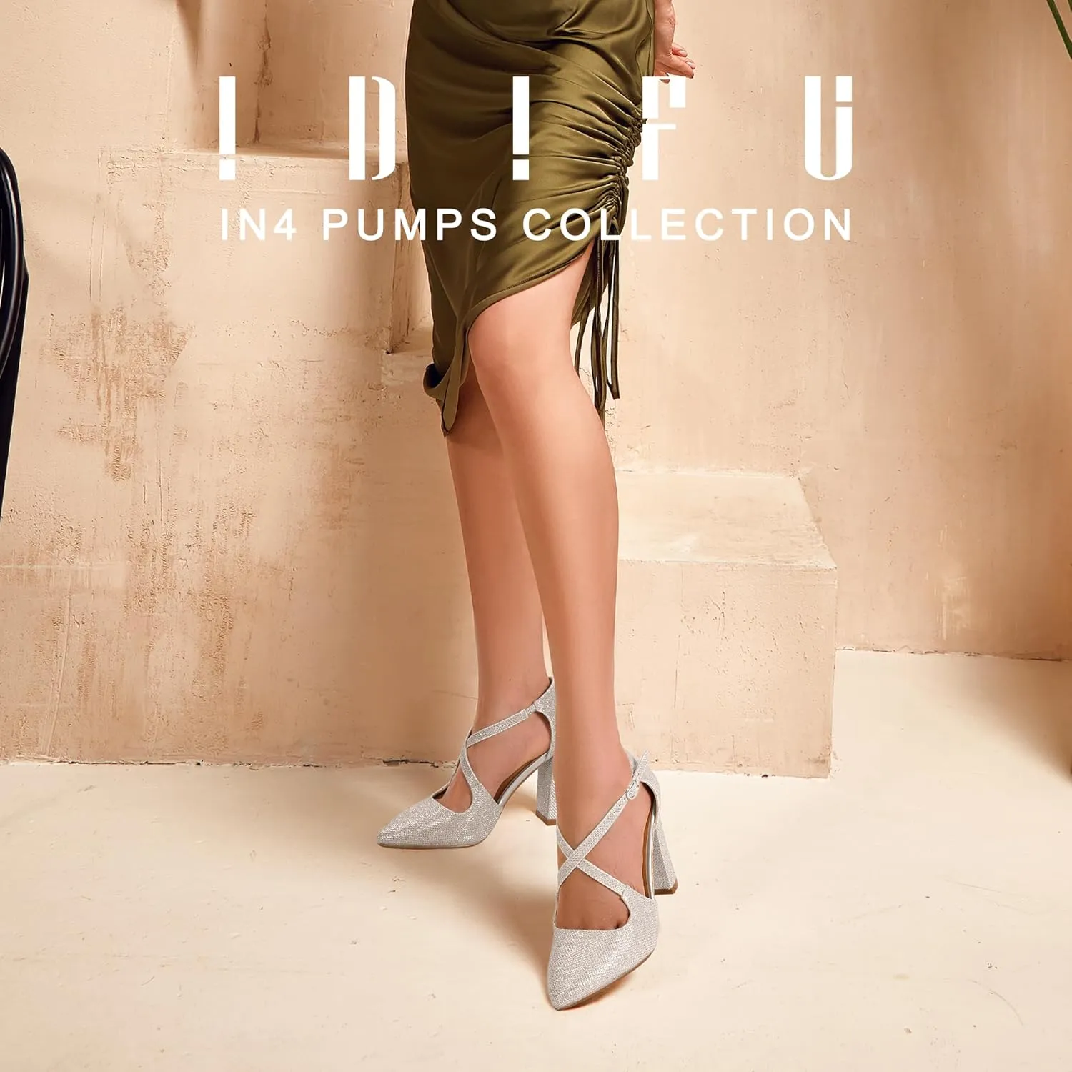 IDIFU Women's IN4 Chunky High Heels Pumps Closed Toe Block Strappy Heels Pointed Toe Dress Shoes for Women Prom Wedding Party Office Work Formal