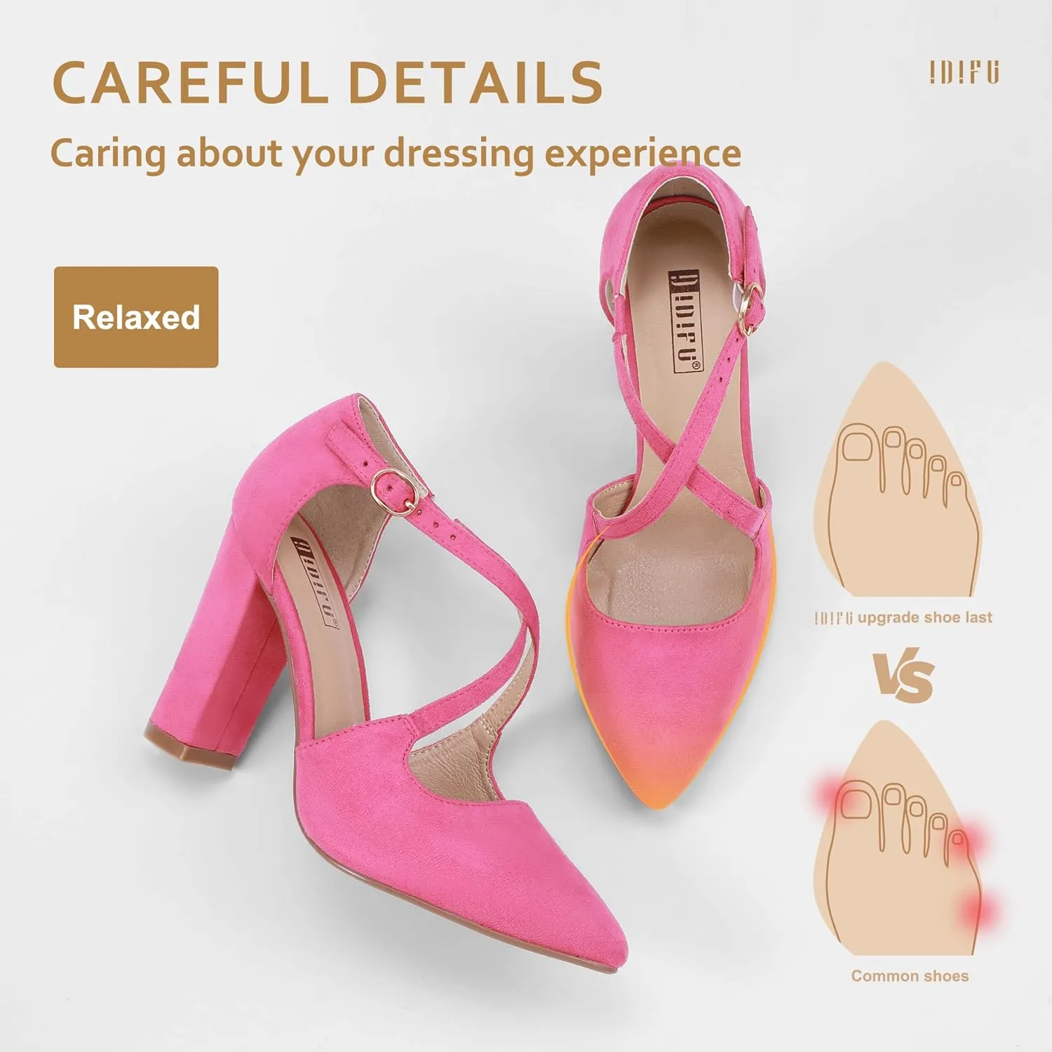 IDIFU Women's IN4 Chunky High Heels Pumps Closed Toe Block Strappy Heels Pointed Toe Dress Shoes for Women Prom Wedding Party Office Work Formal